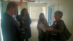 Marc Jones, health campaigner, with Fiona Boyce, Barbara George, and Beryl Rogers Breast Cancer Services Campaigners
